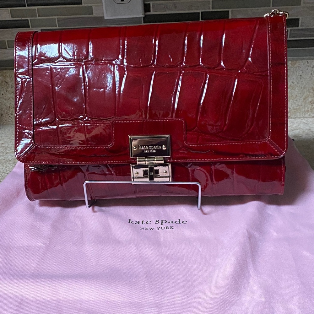 Kate Spade Shiny Red Croc-Embossed Clutch NWOT